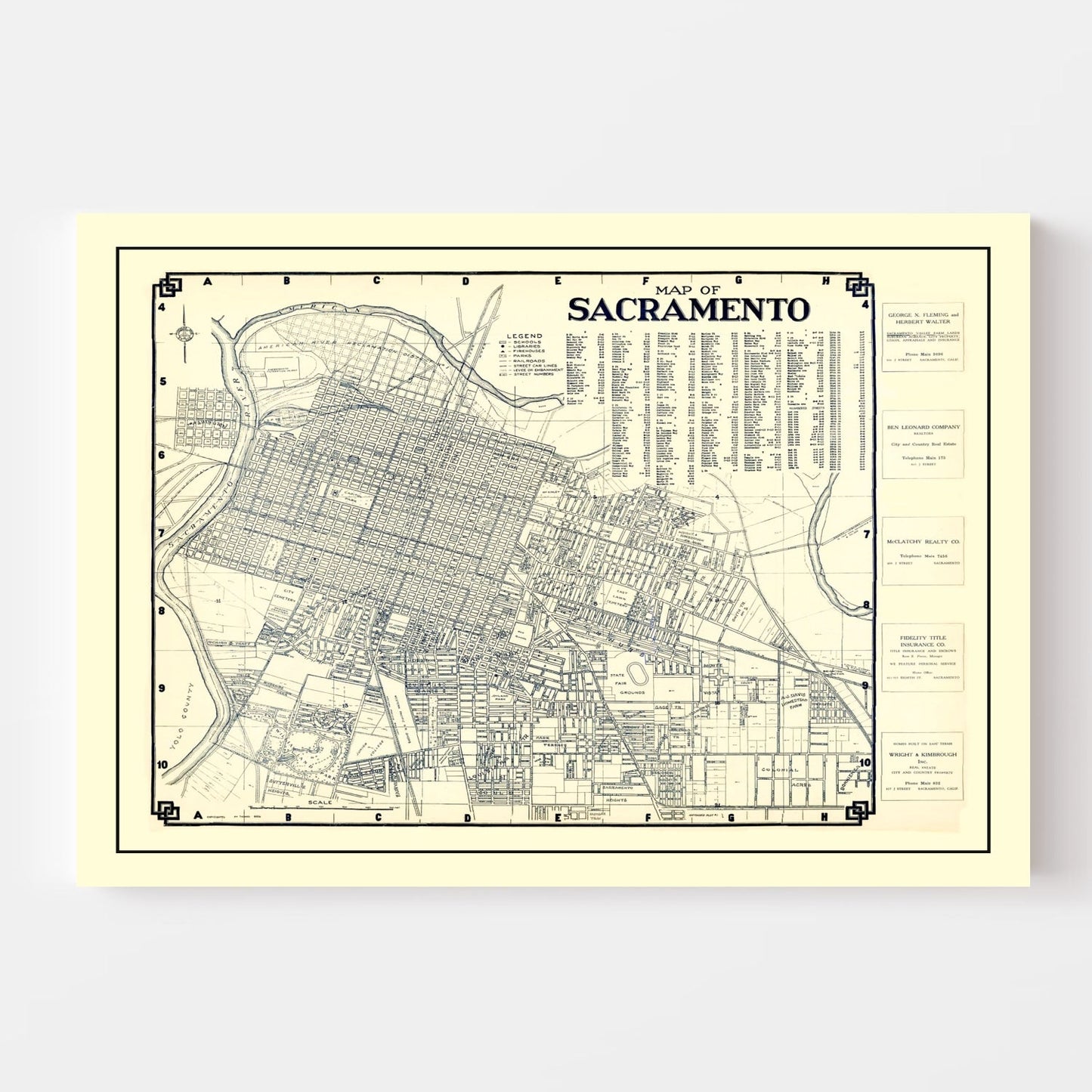 Vintage Map of Sacramento, California 1920