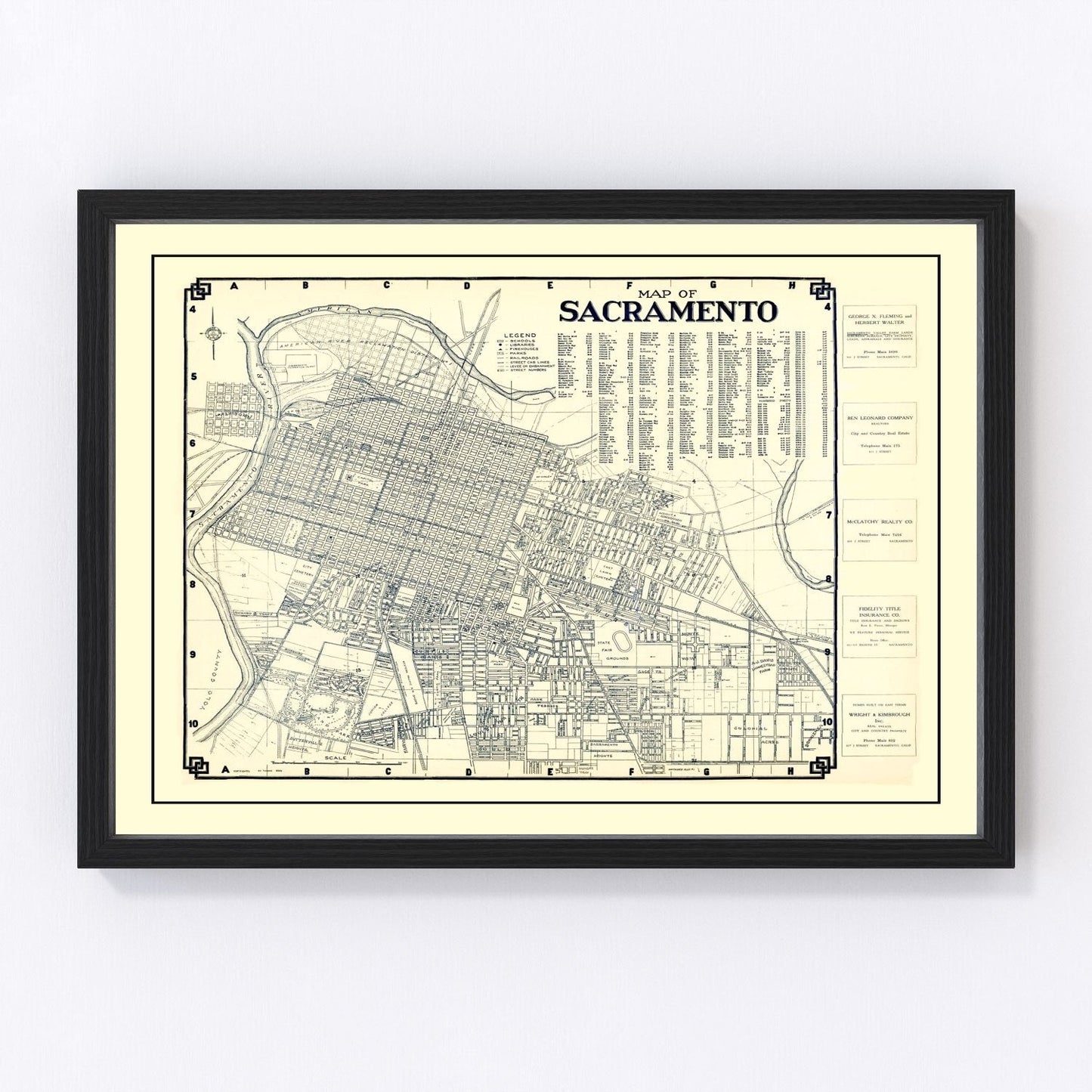 Vintage Map of Sacramento, California 1920