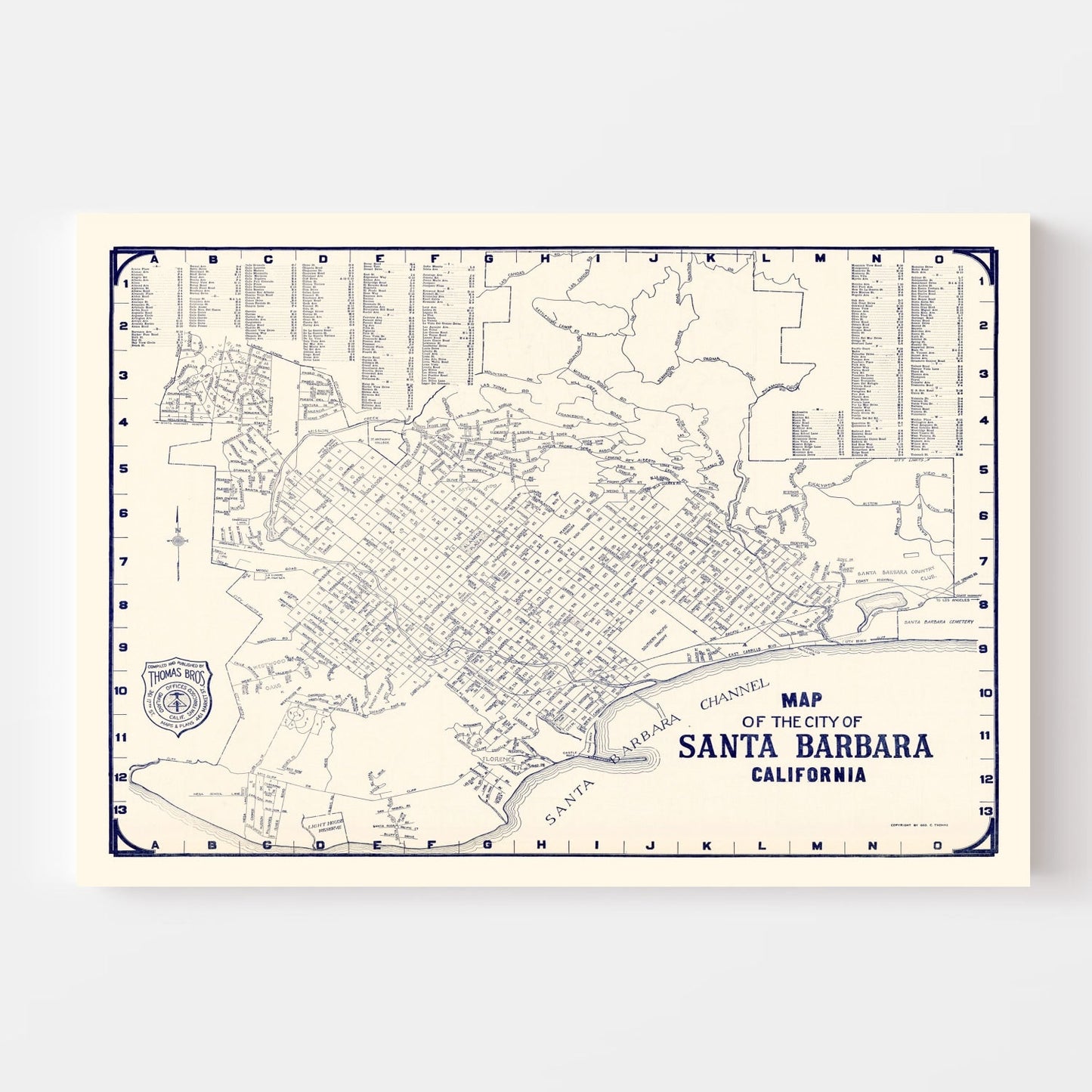 Vintage Map of Santa Barbara, California 1920