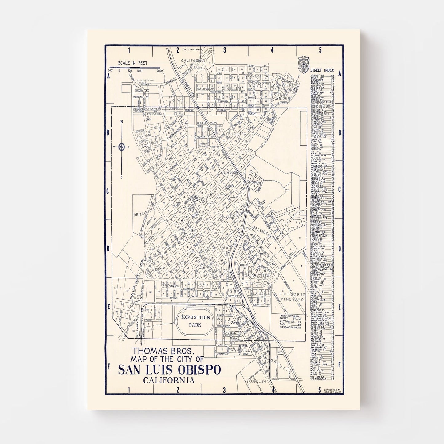 Vintage Map of San Luis Obispo, California 1920