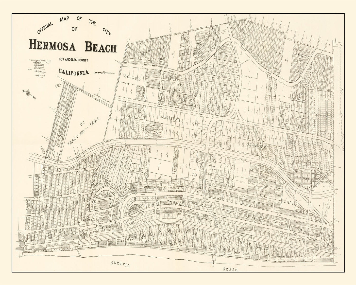 Vintage Map of Hermosa Beach, California 1922