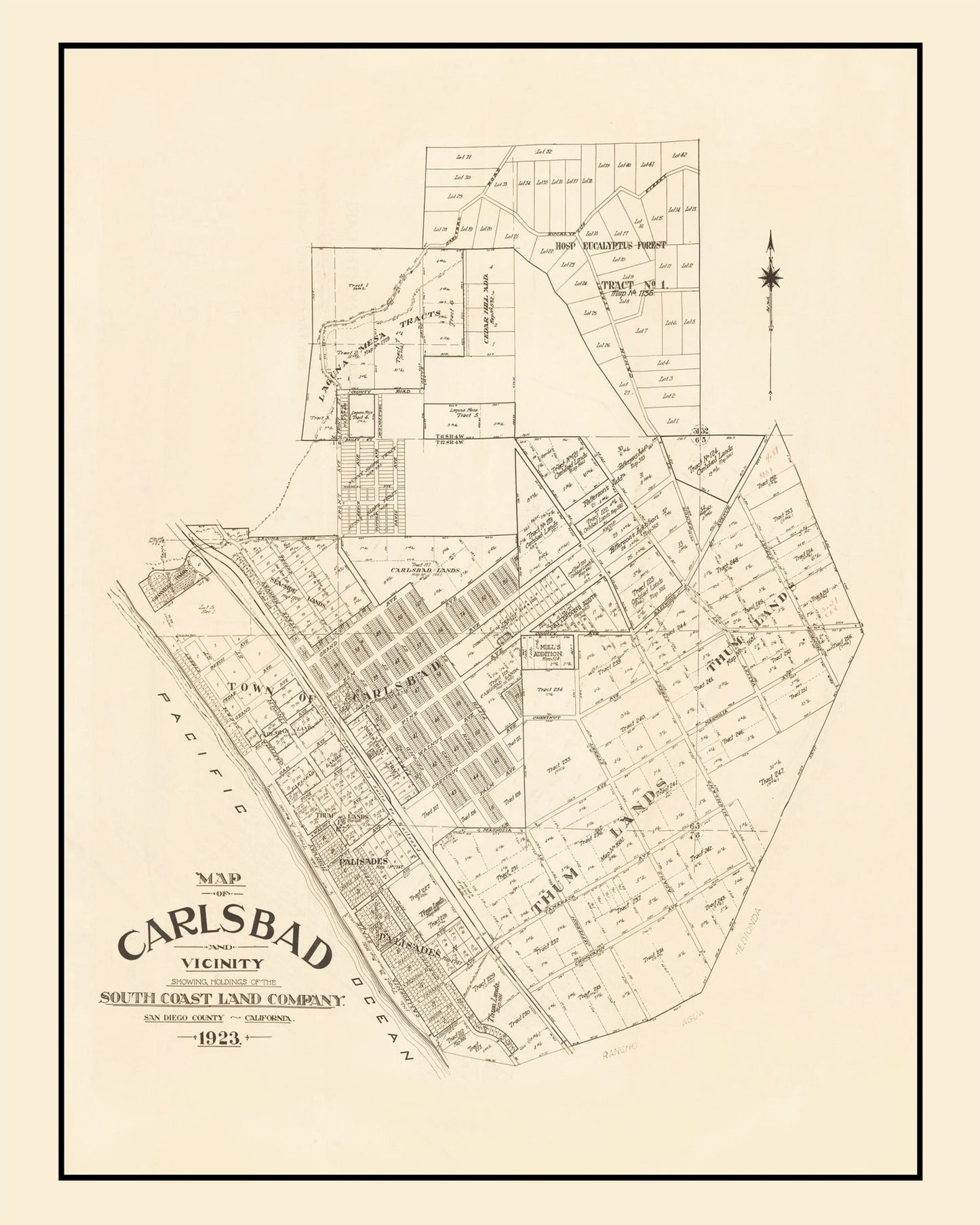 Vintage Map of Carlsbad, California 1923