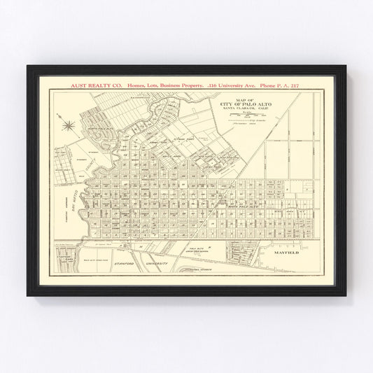 Vintage Map of Palo Alto, California 1924