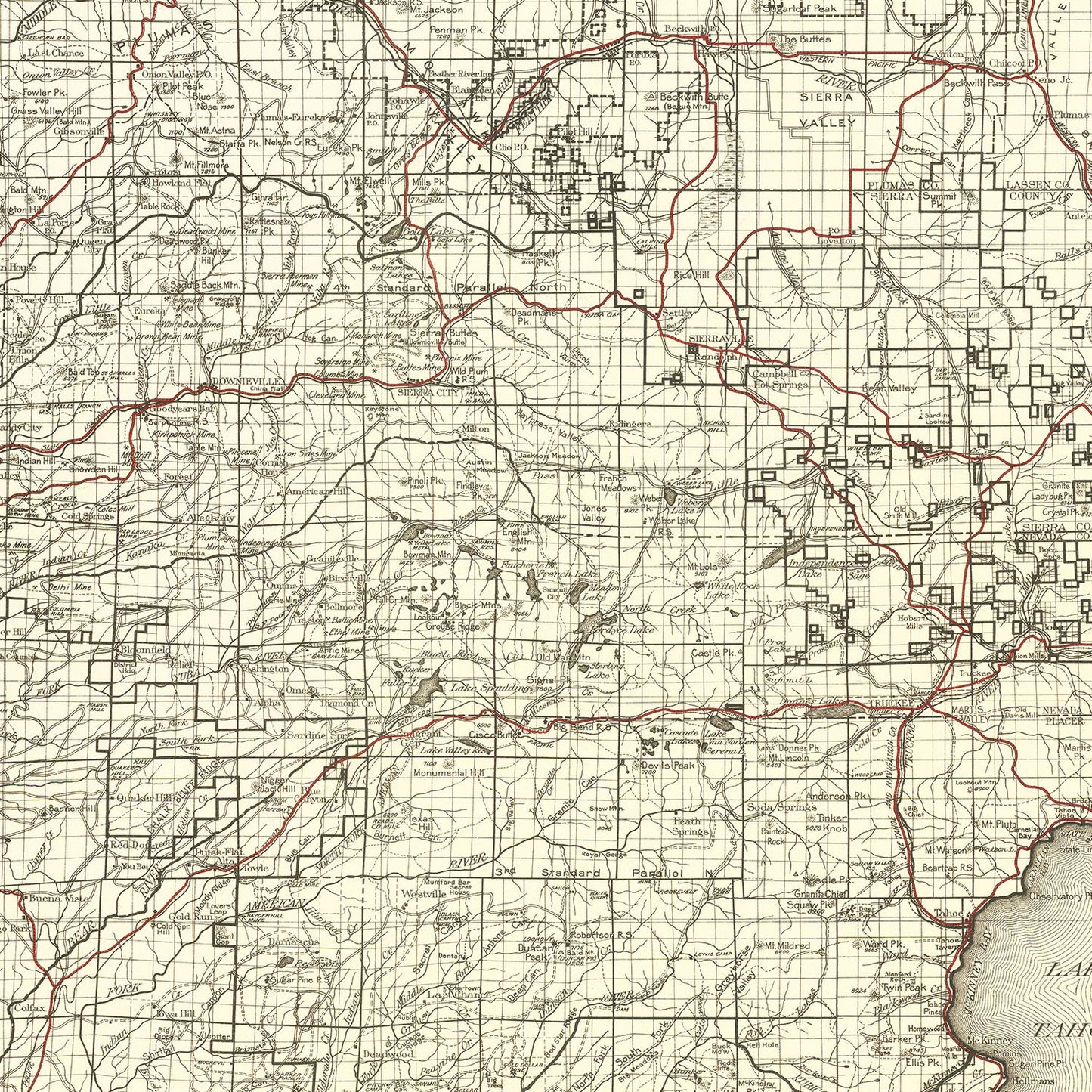 Vintage Map of Tahoe National Forest 1925