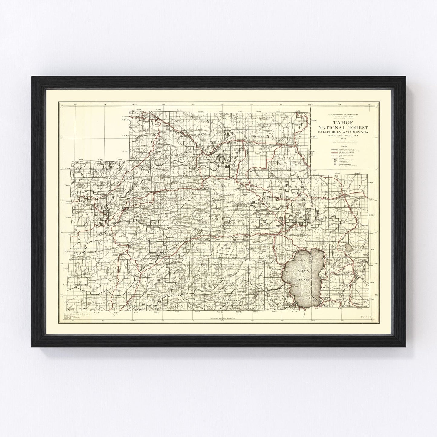 Vintage Map of Tahoe National Forest 1925