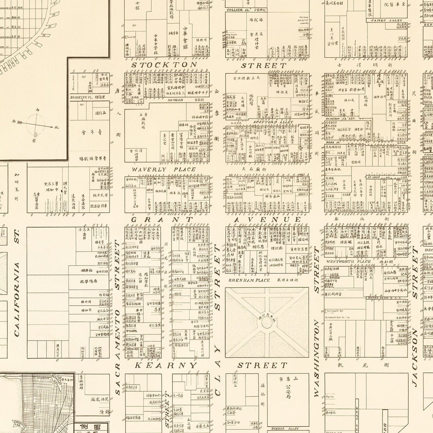 Vintage Map of San Francisco's China Town, California 1929