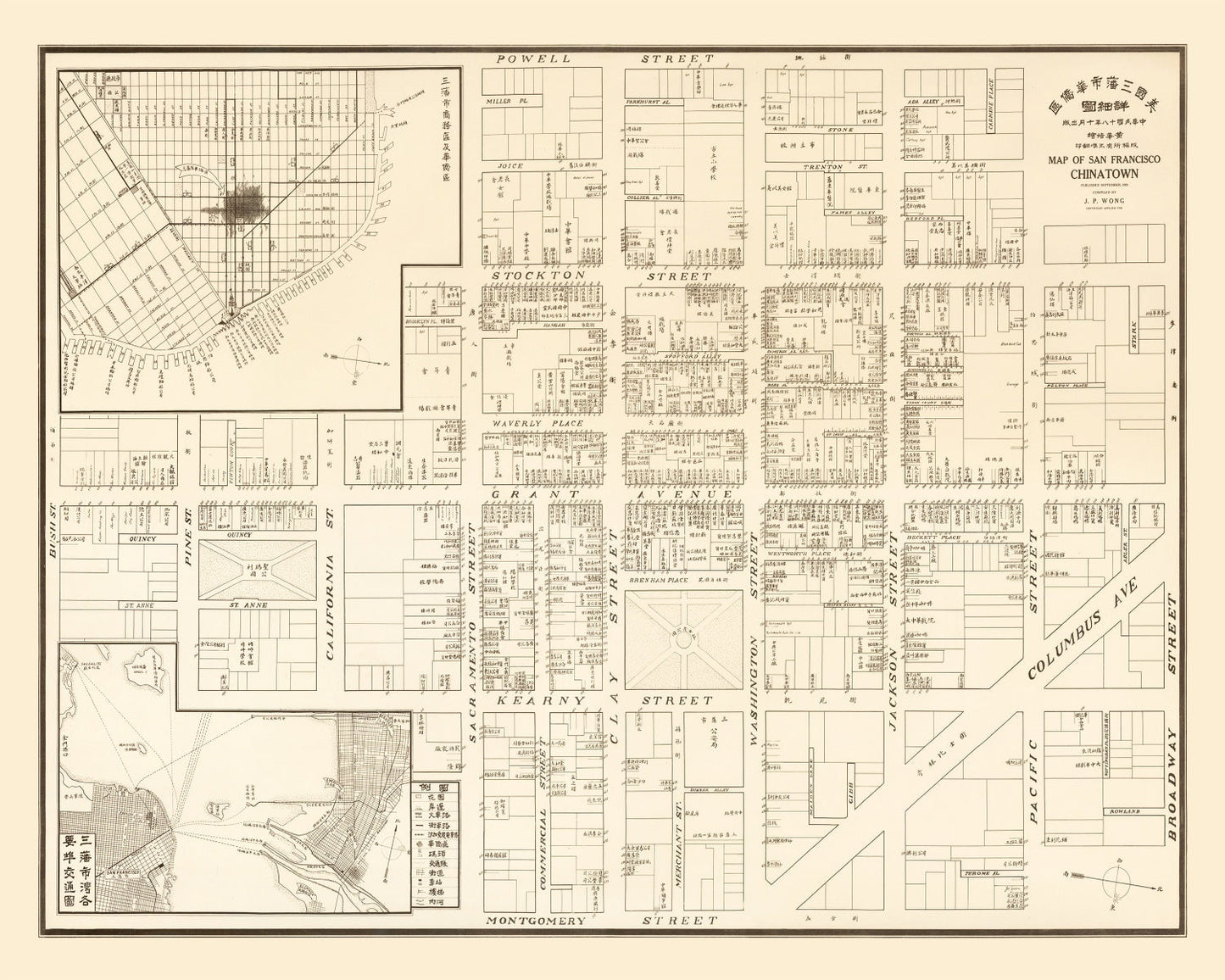 Vintage Map of San Francisco's China Town, California 1929