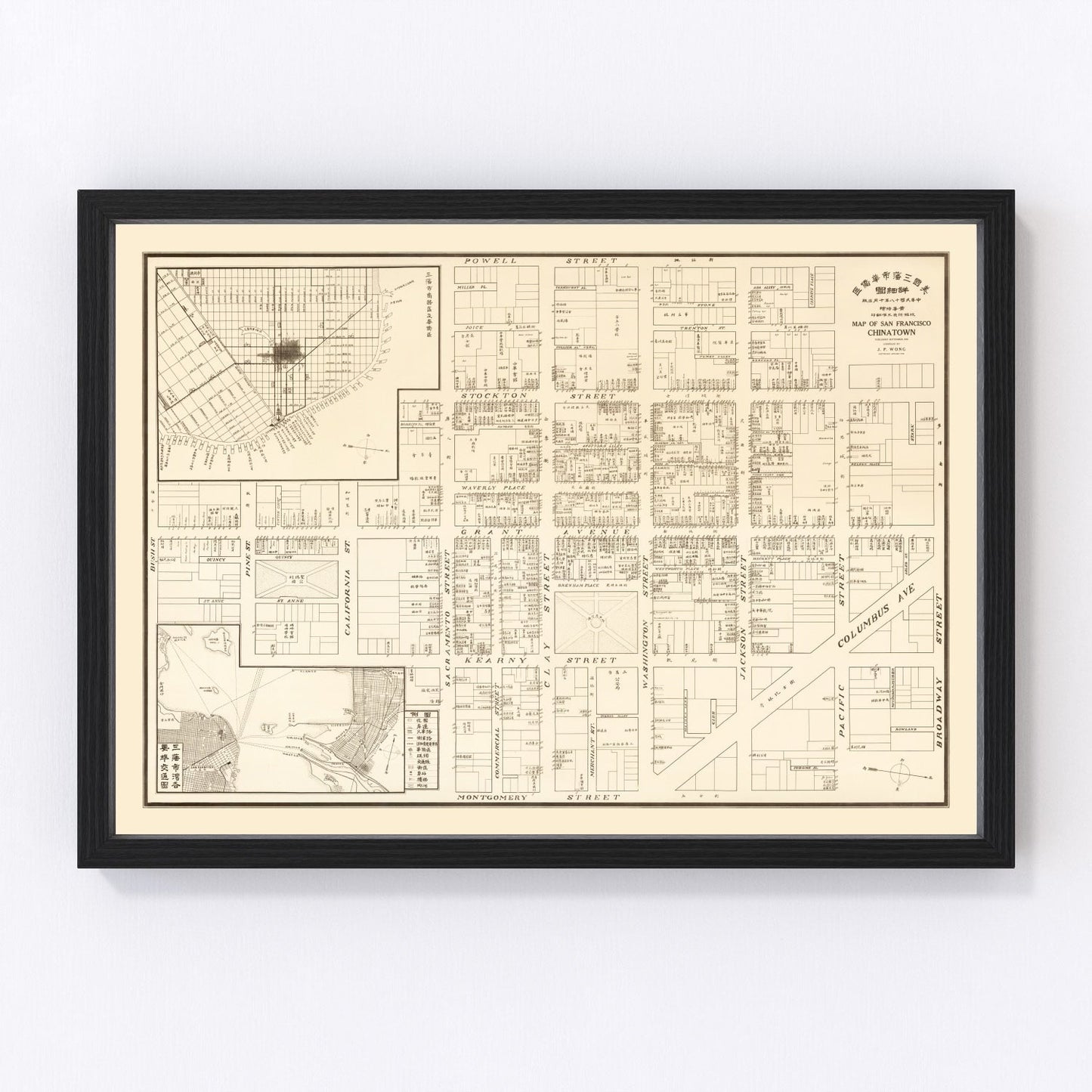 Vintage Map of San Francisco's China Town, California 1929