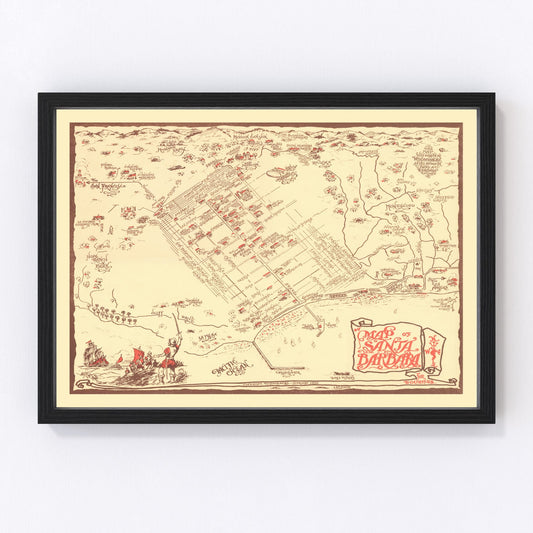 Vintage Map of Santa Barbara, California 1930