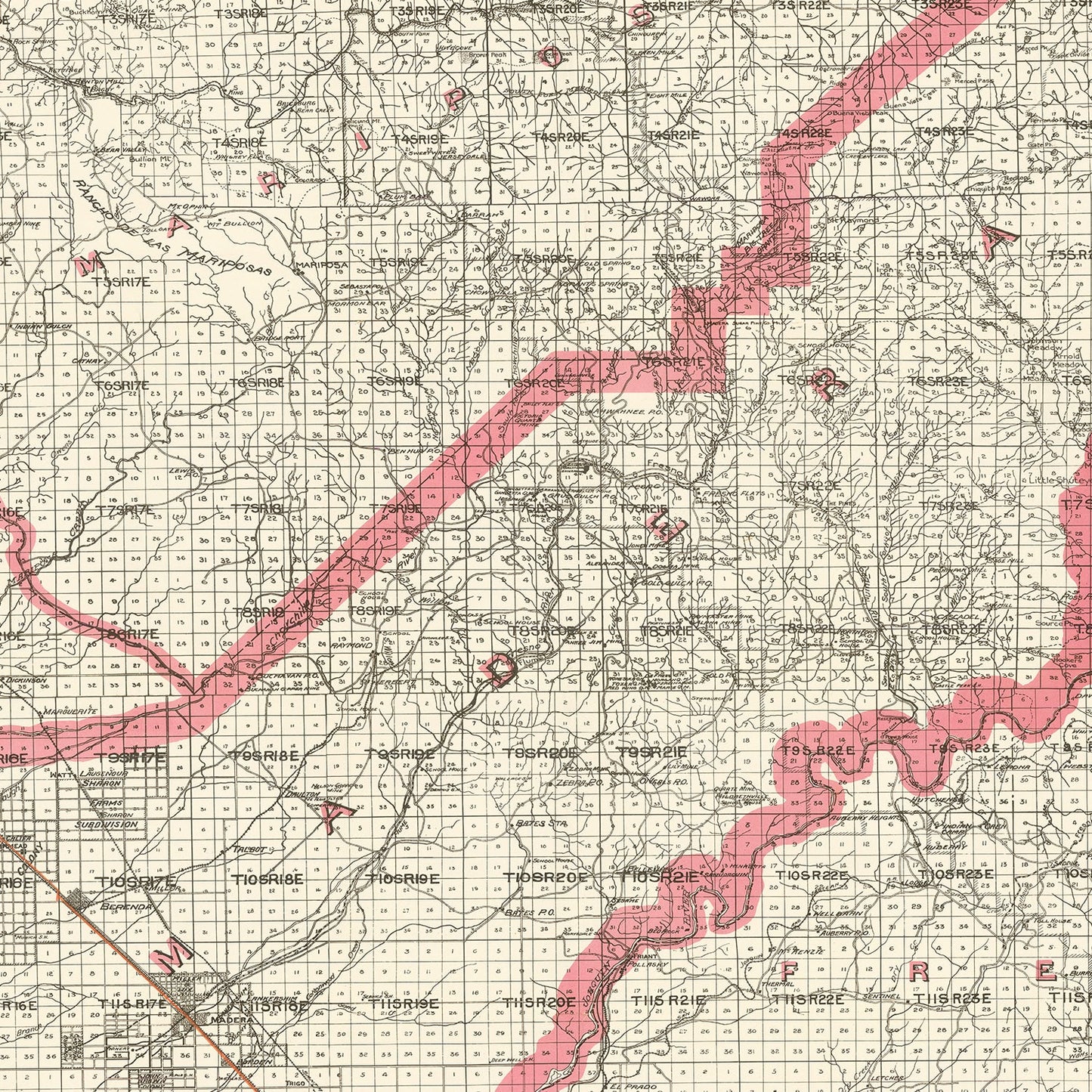 Vintage Map of Madera County, California 1914