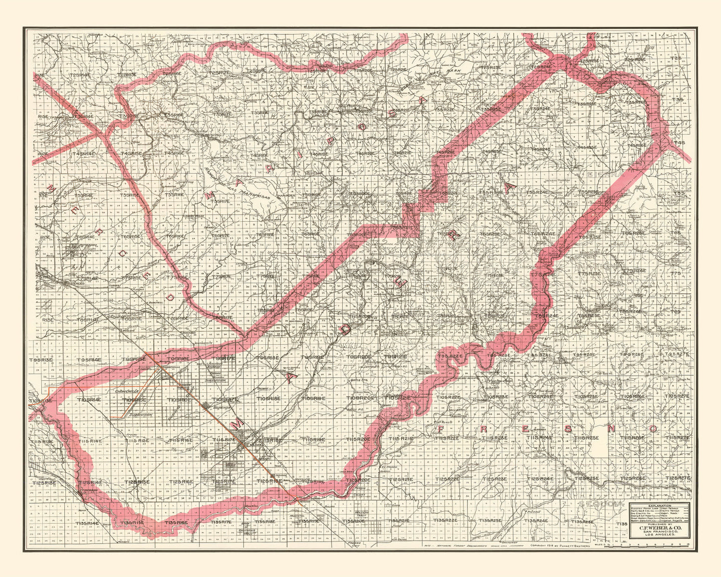 Vintage Map of Madera County, California 1914