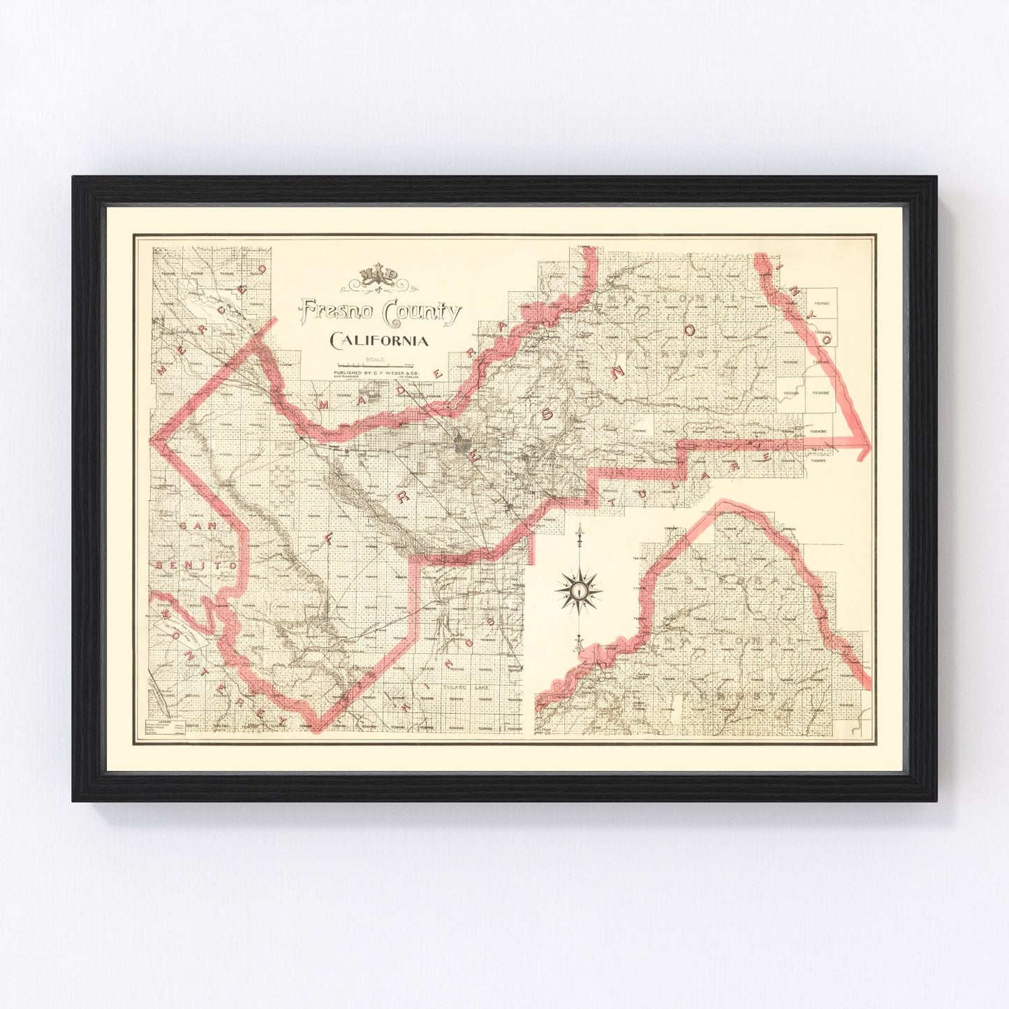 Vintage Map of Fresno County, California 1914