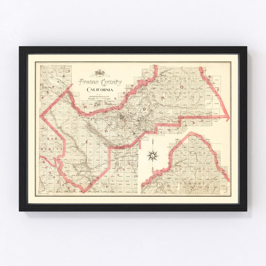 Vintage Map of Fresno County, California 1914