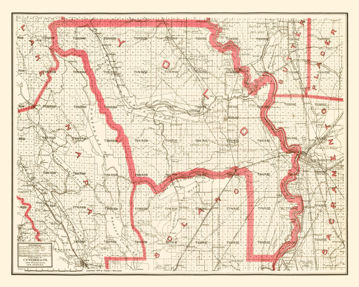Vintage Map of Yolo County, California 1914