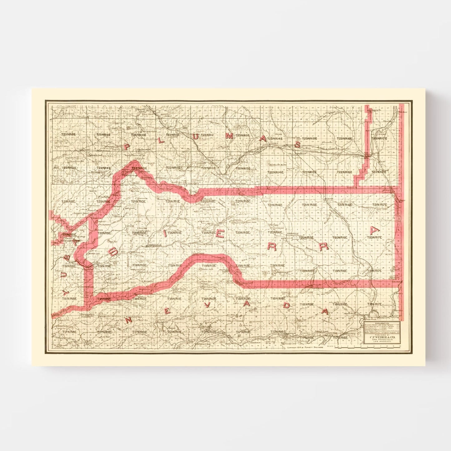 Vintage Map of Sierra County, California 1914