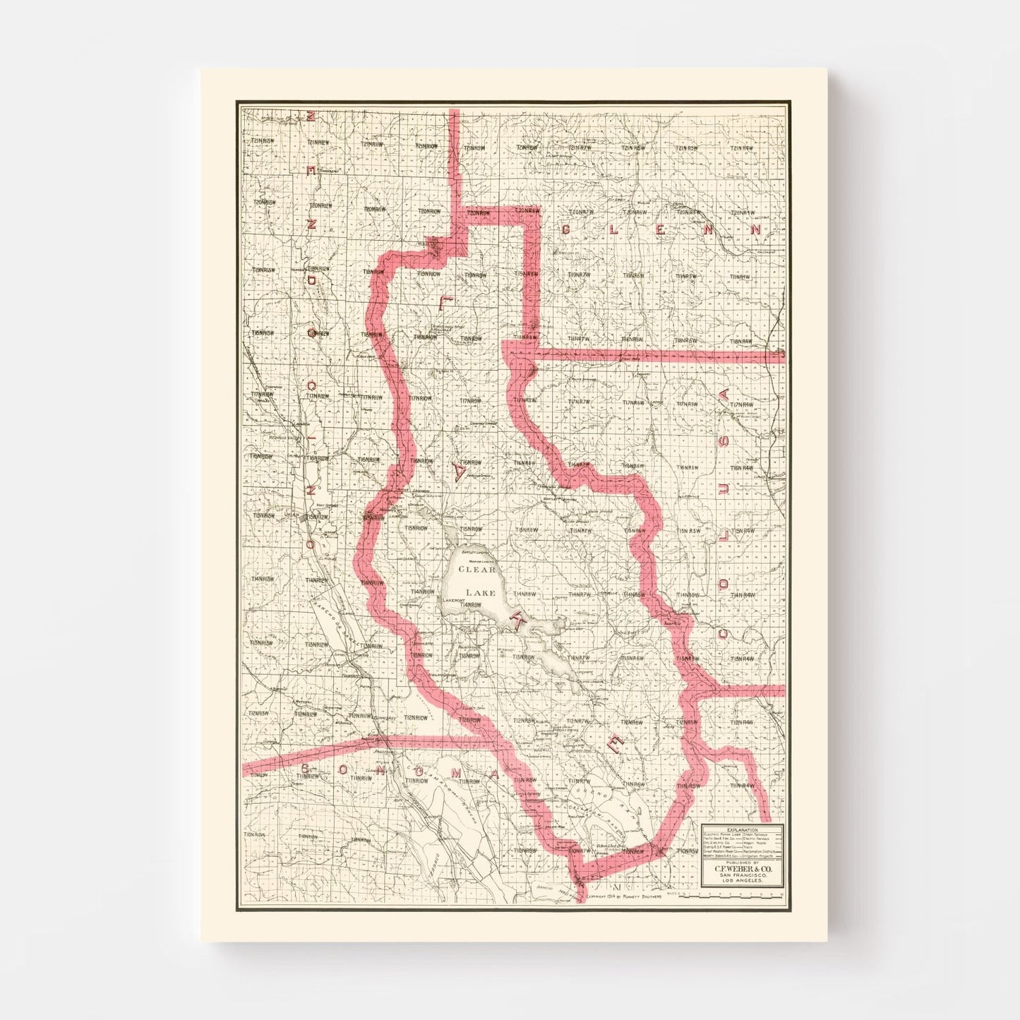 Vintage Map of Lake County, California 1914