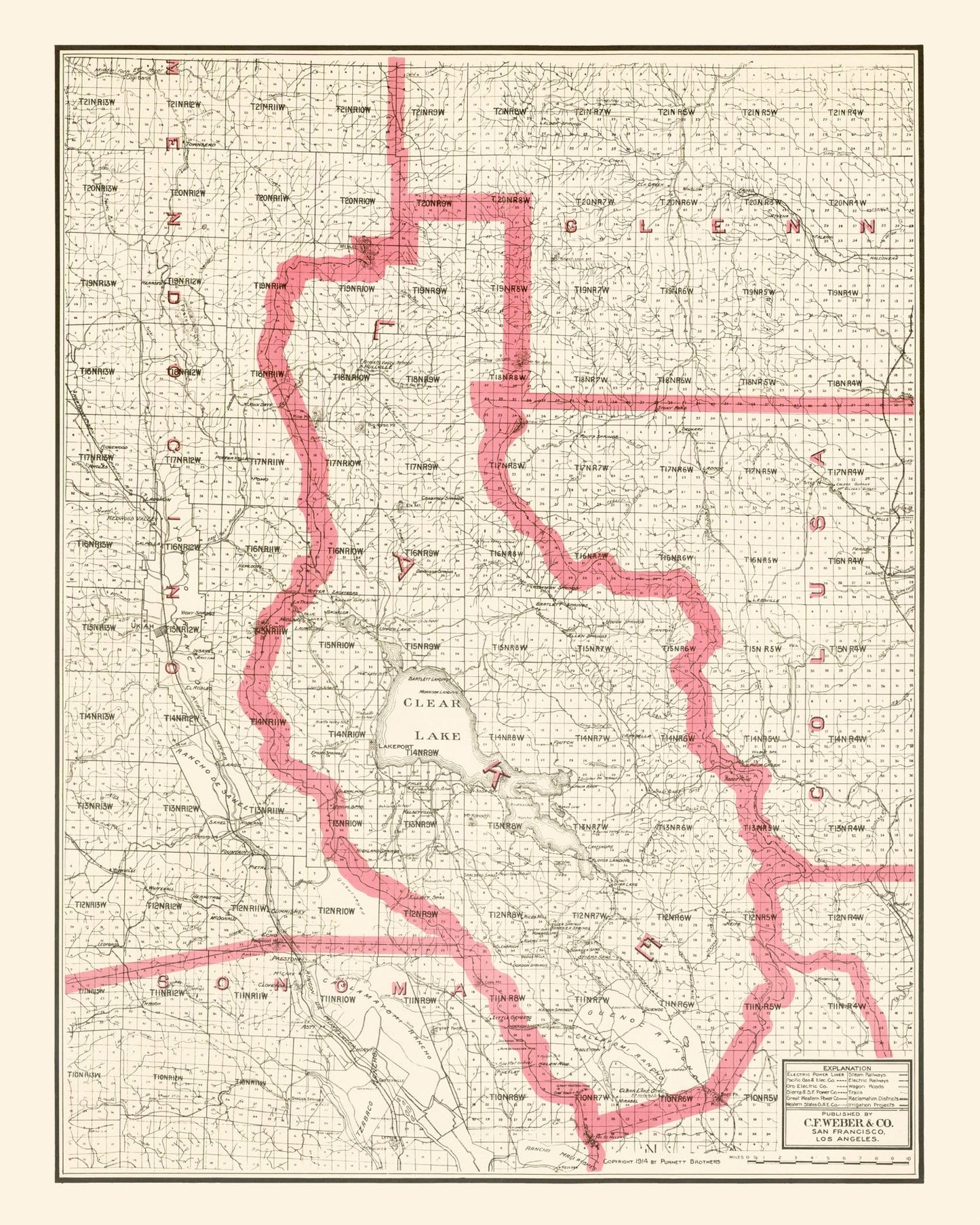 Vintage Map of Lake County, California 1914