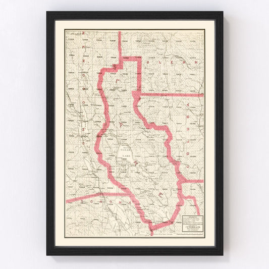 Vintage Map of Lake County, California 1914