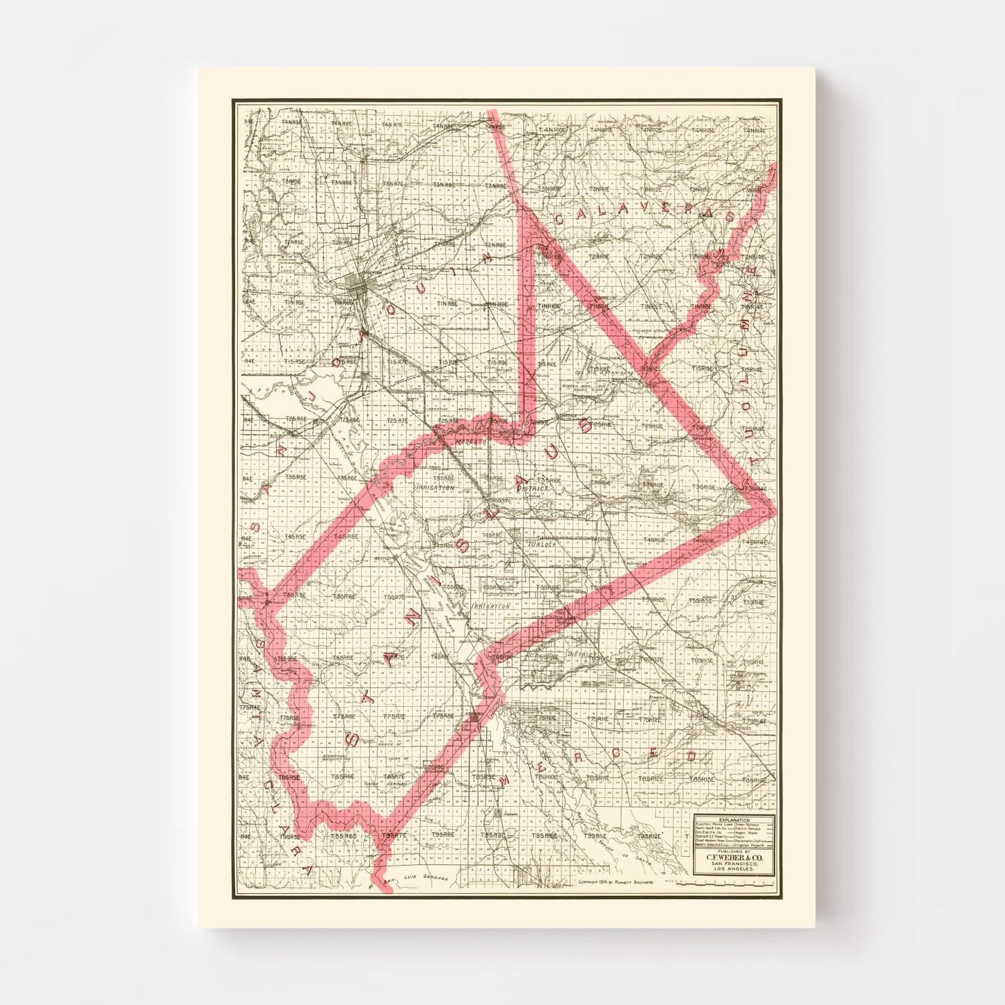 Vintage Map of Stanislaus County, California 1914