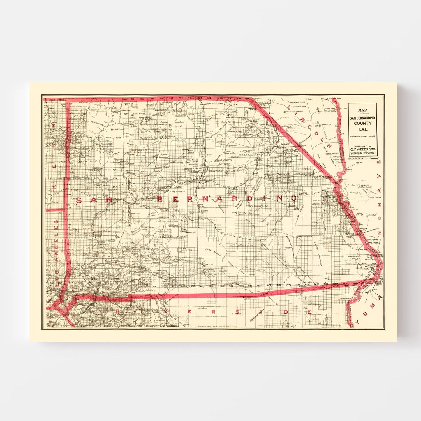 Vintage Map of Bernardino County, California 1914