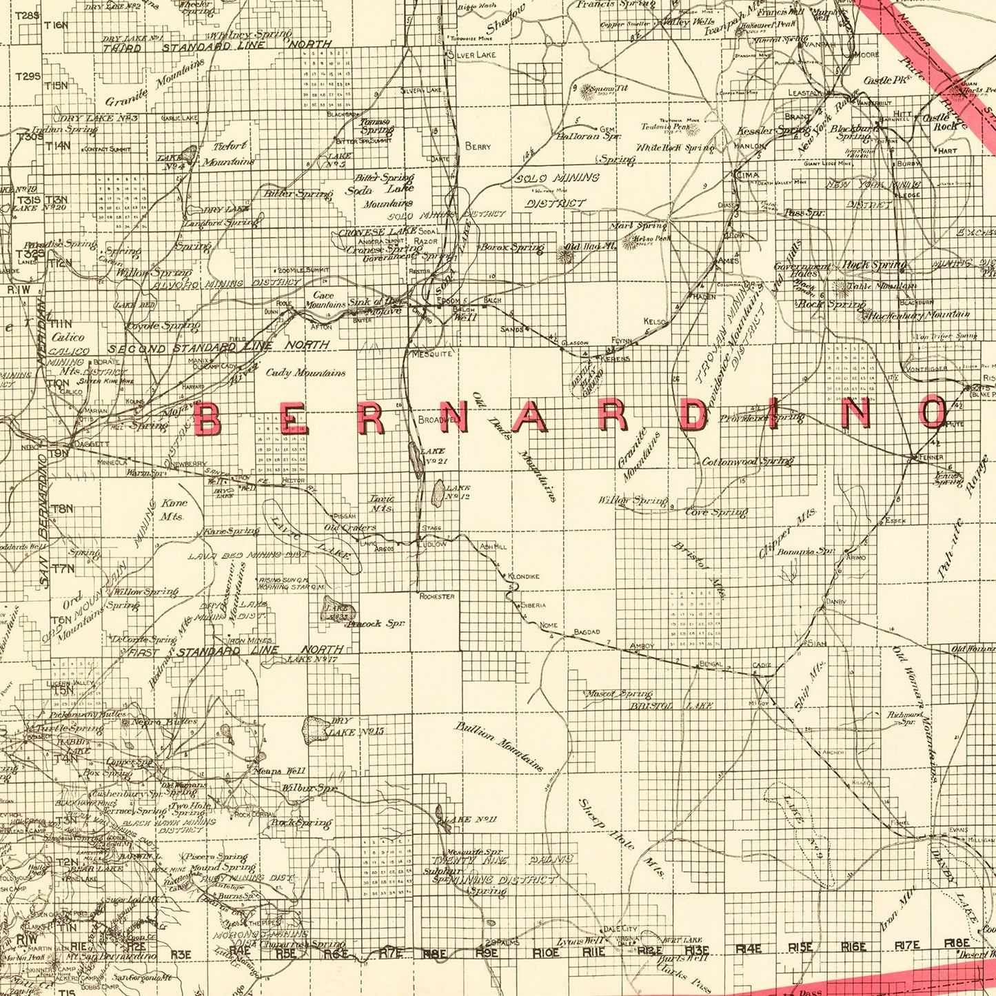 Vintage Map of Bernardino County, California 1914