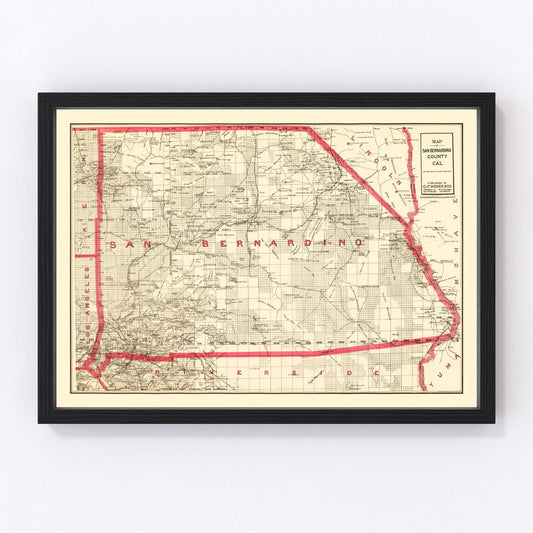 Vintage Map of Bernardino County, California 1914