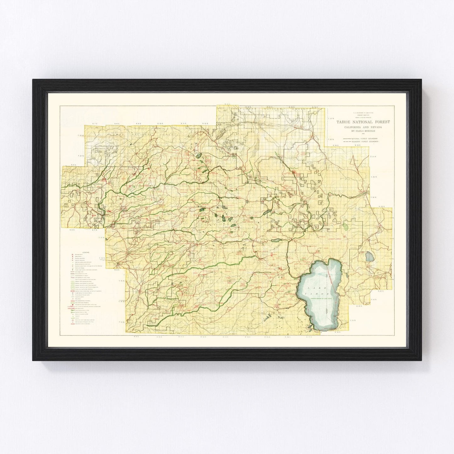 Vintage Map of Tahoe National Forest 1916