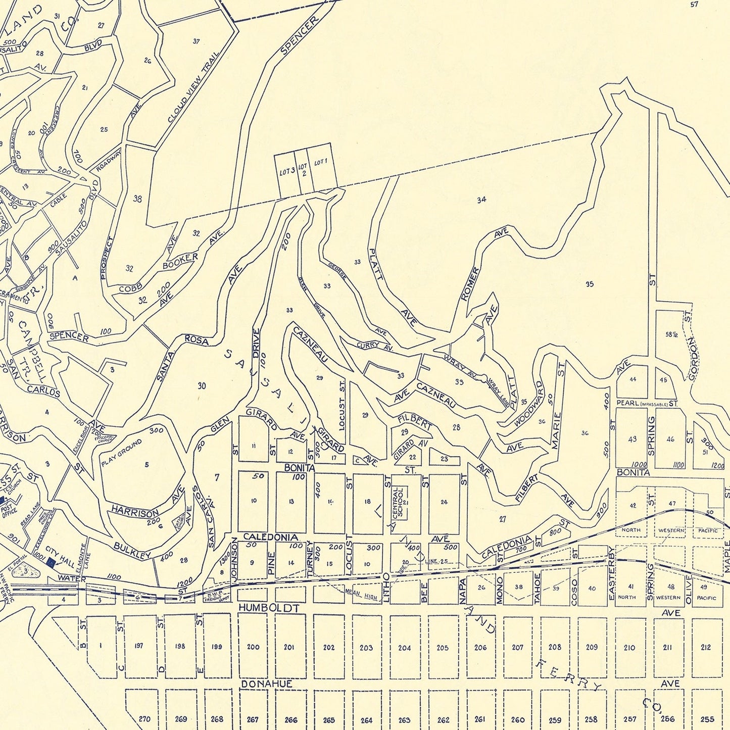 Vintage Map of Sausalito, California 1920