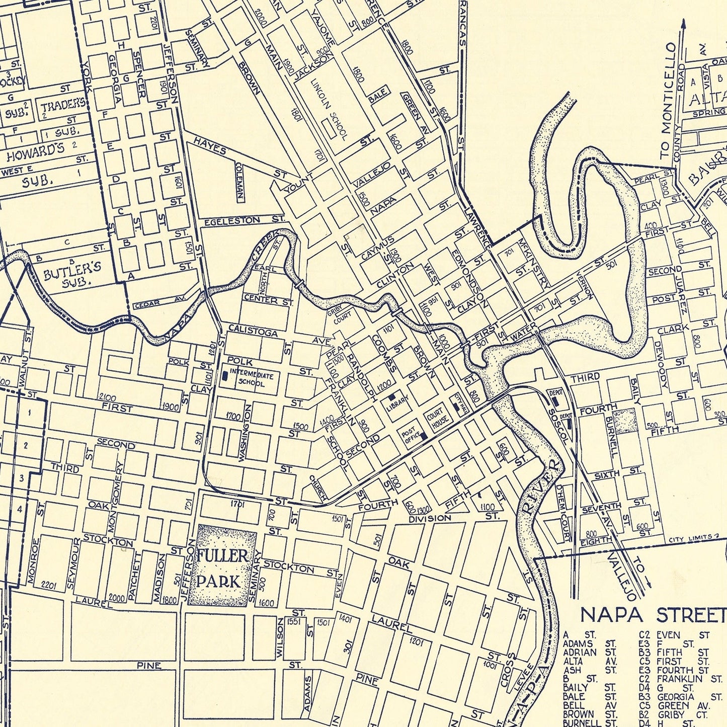 Vintage Map of Napa, California 1920
