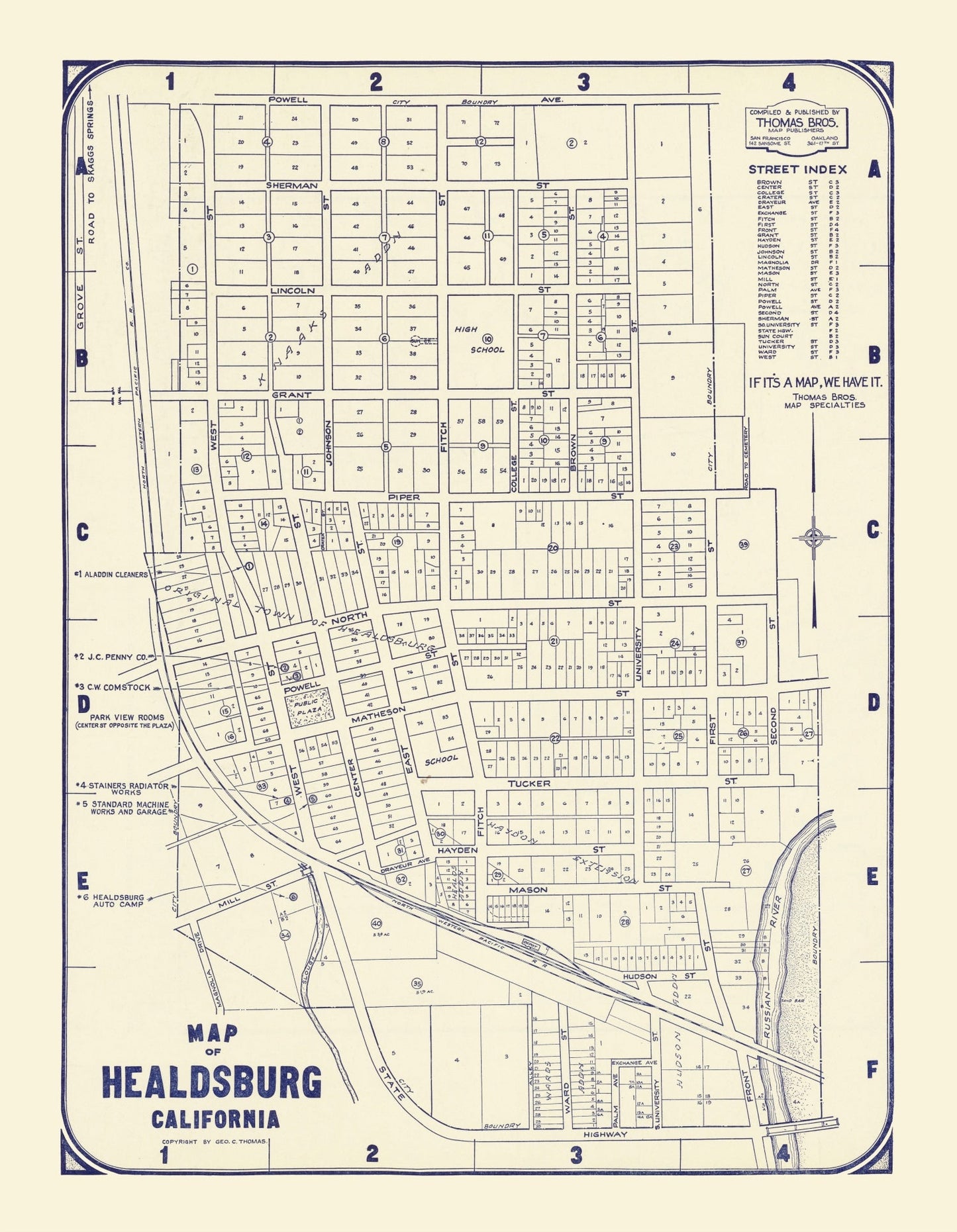 Vintage Map of Healdsburg, California 1920
