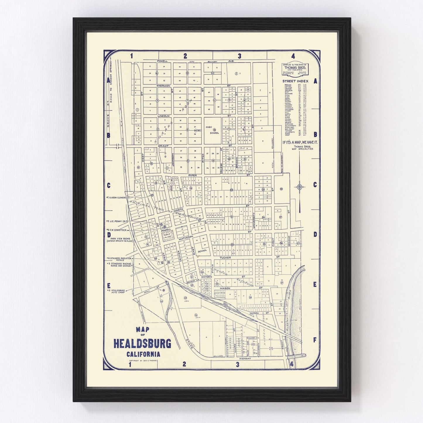 Vintage Map of Healdsburg, California 1920