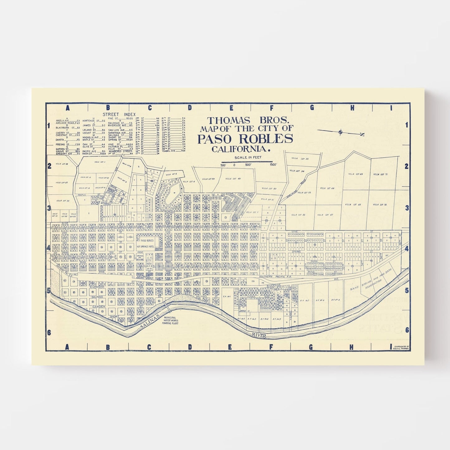 Vintage Map of Paso Robles, California 1920