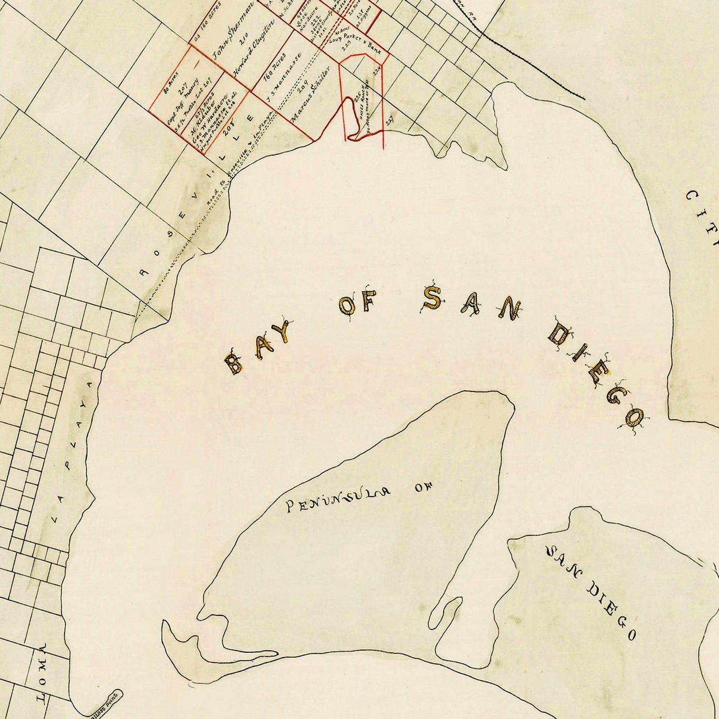 Vintage Map of San Diego, California 1892