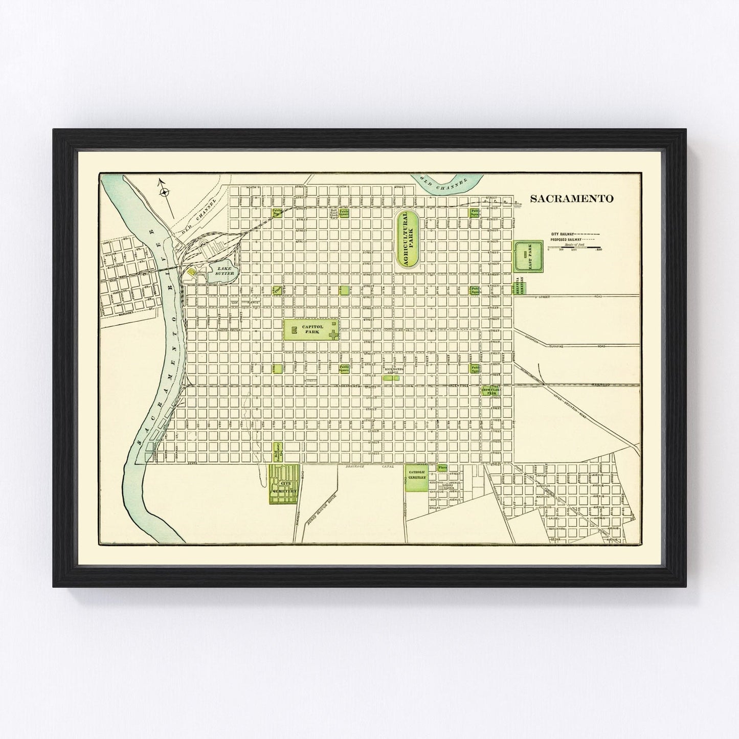 Vintage Map of Sacramento, California 1892
