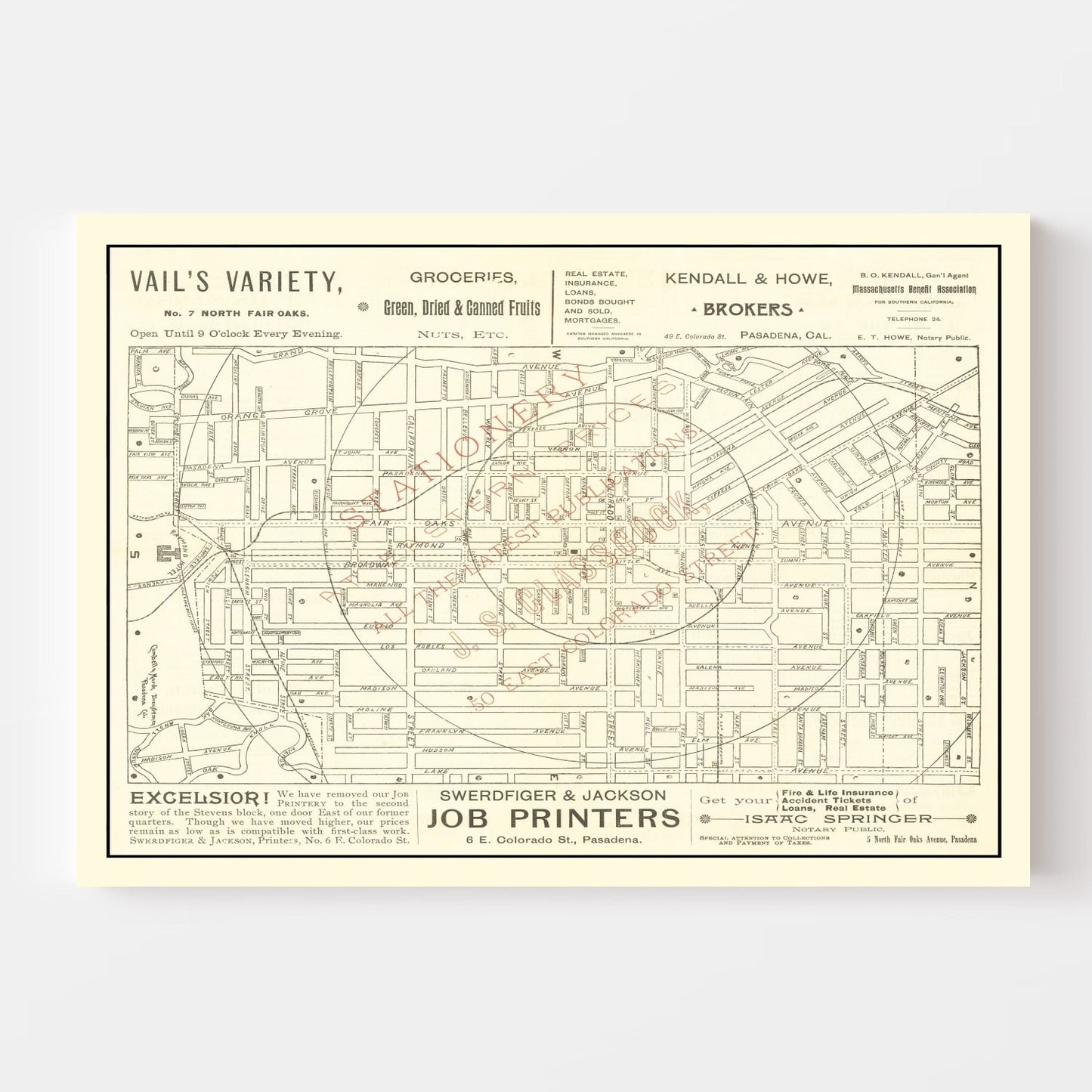 Vintage Map of Pasadena, California 1893