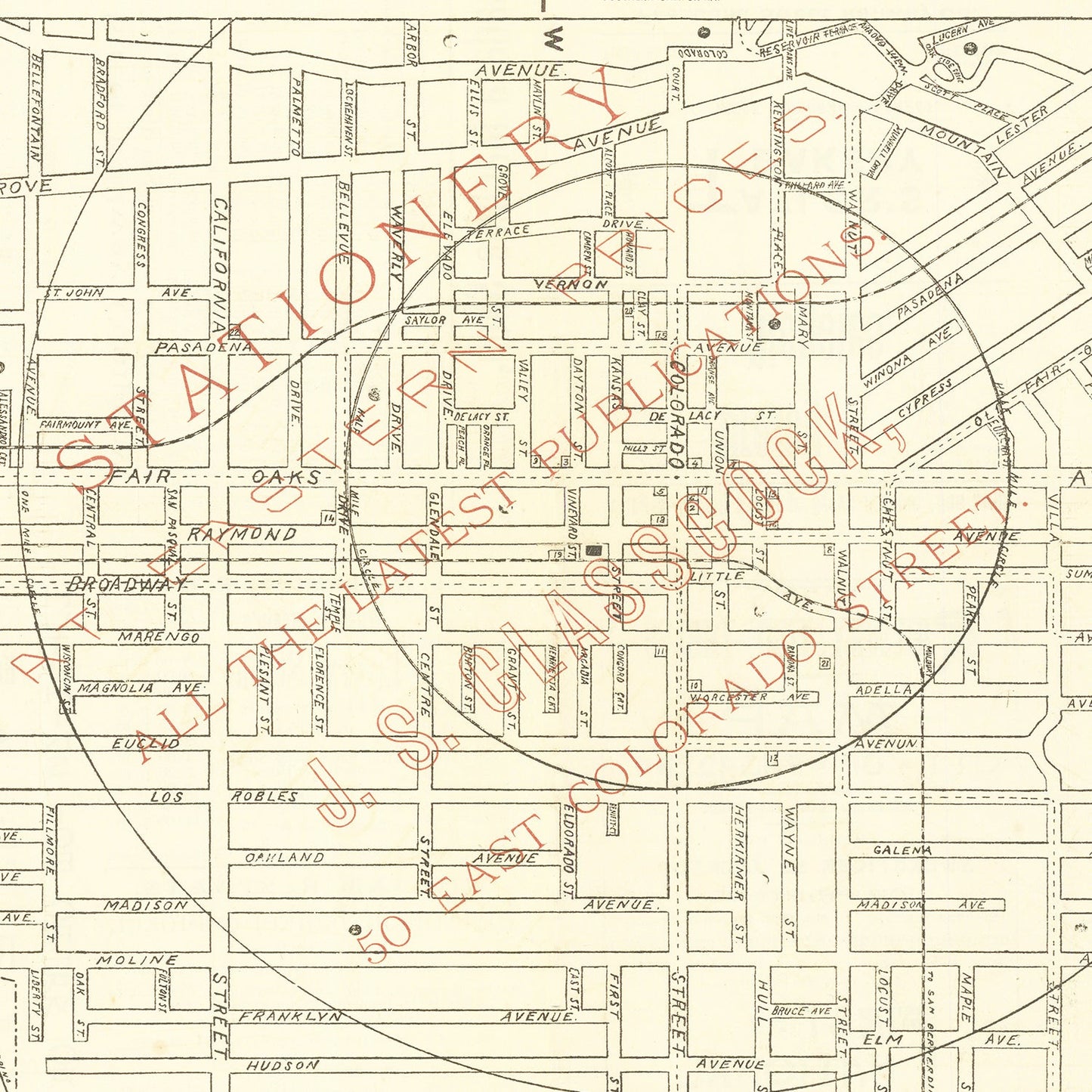 Vintage Map of Pasadena, California 1893