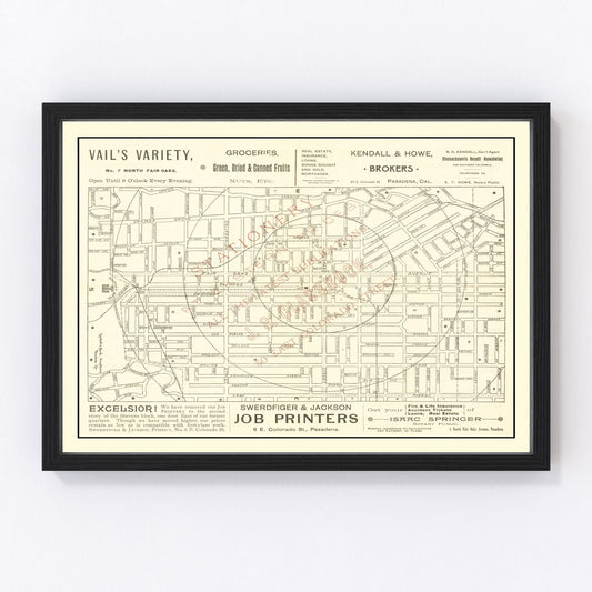Vintage Map of Pasadena, California 1893
