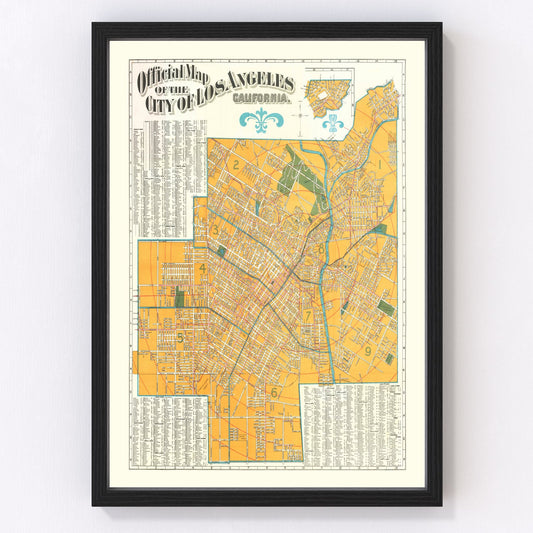 Vintage Map of Los Angeles, California 1900