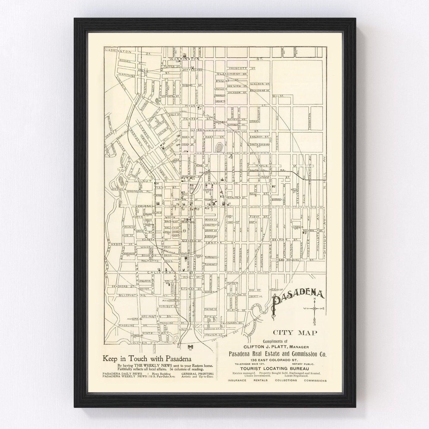 Vintage Map of Pasadena, California 1902