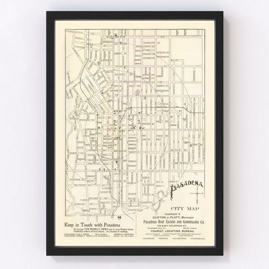 Vintage Map of Pasadena, California 1902