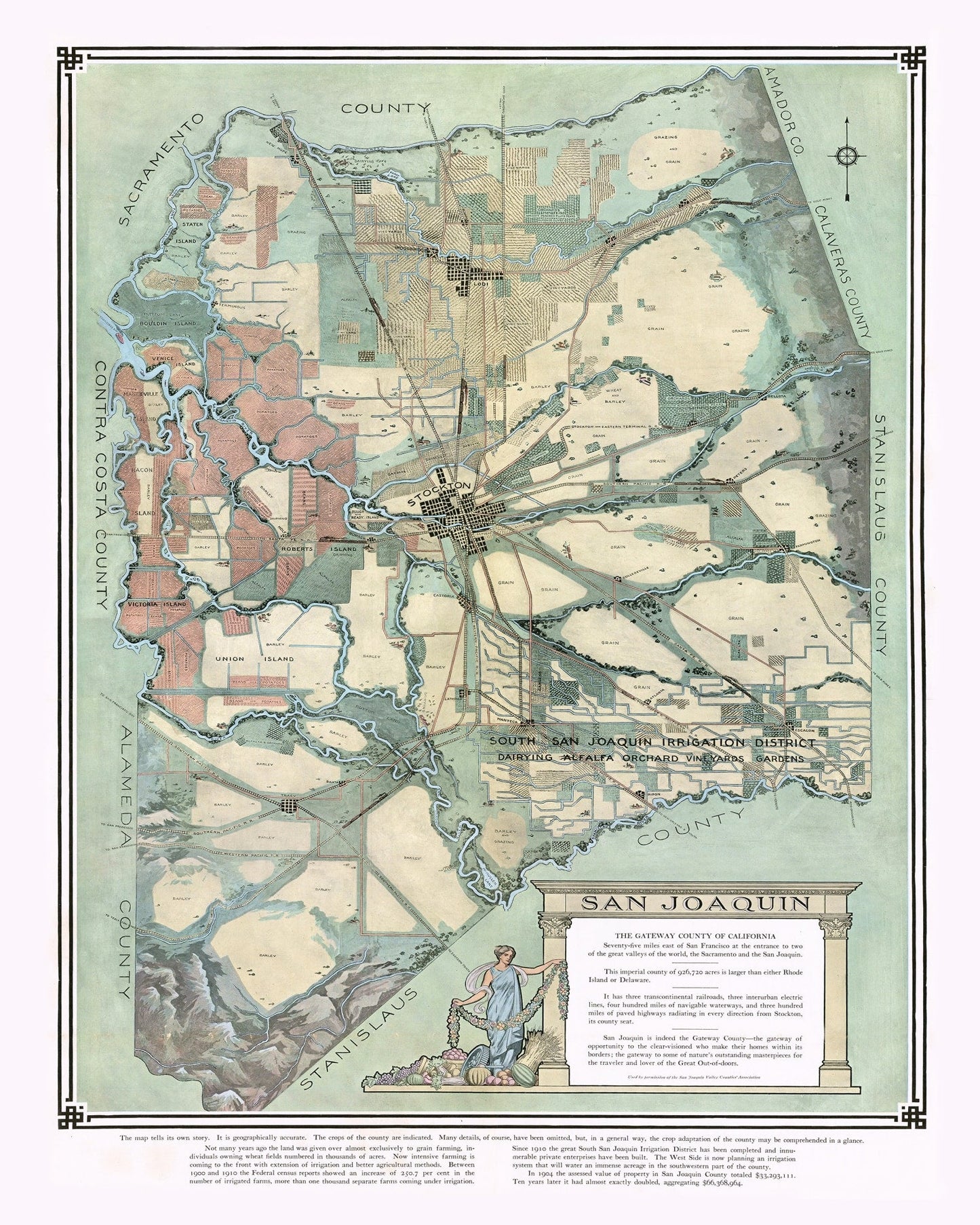 Vintage Map of San Joaquin, California 1910