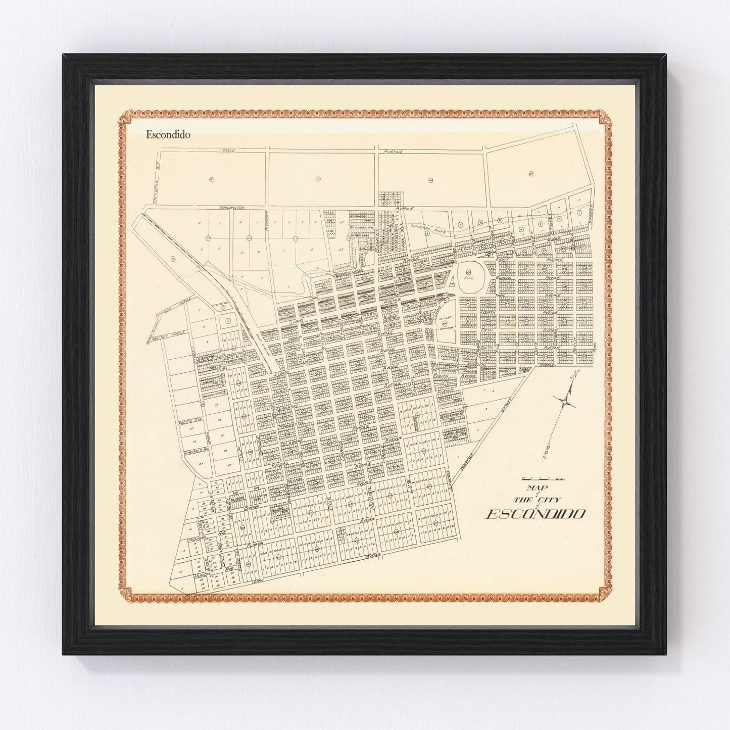 Vintage Map of Escondido, California 1912