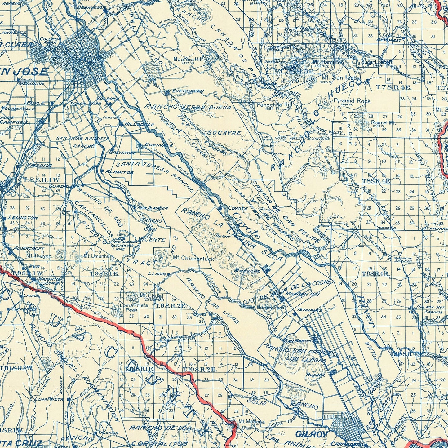 Vintage Map of Santa Clara County, California 1913