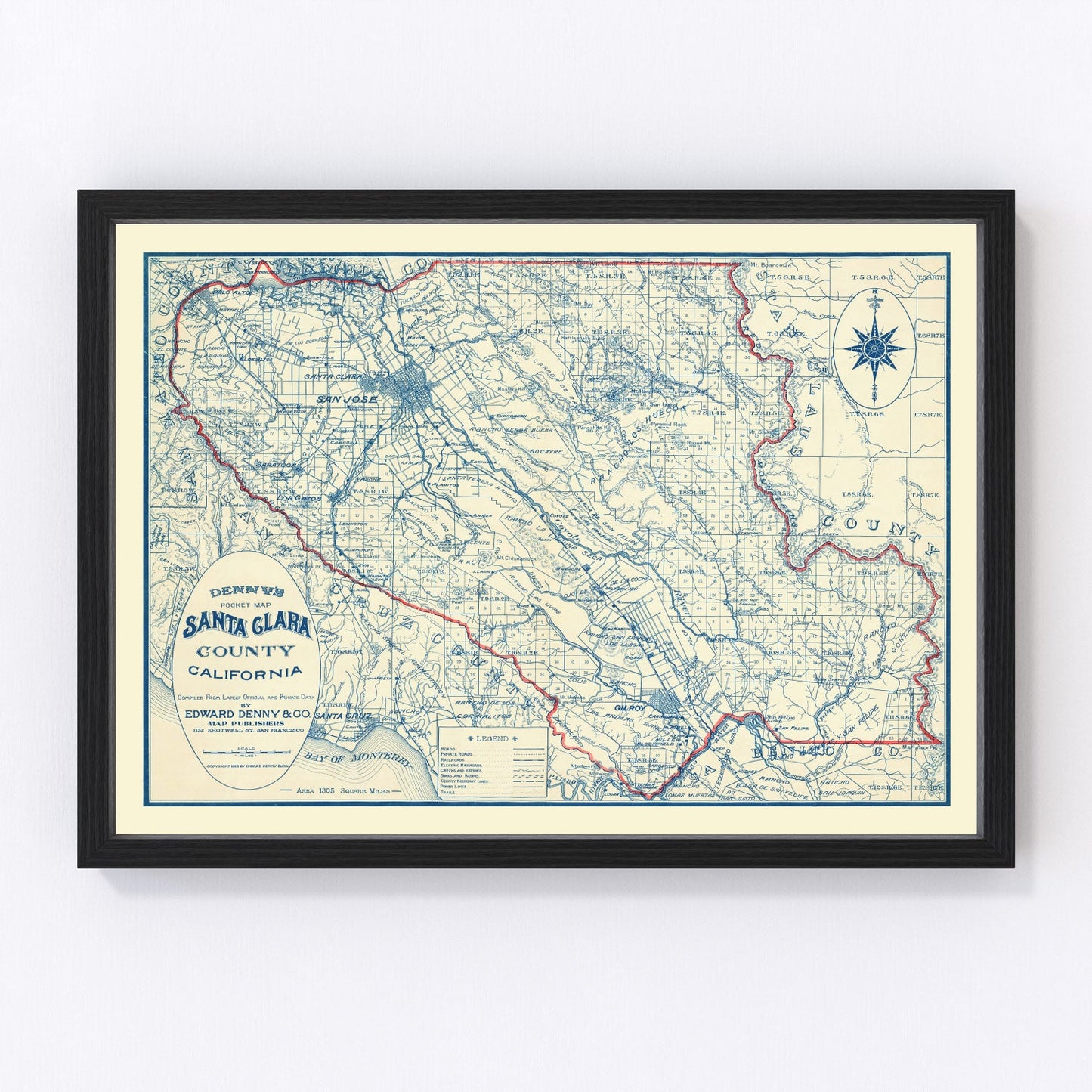 Vintage Map of Santa Clara County, California 1913