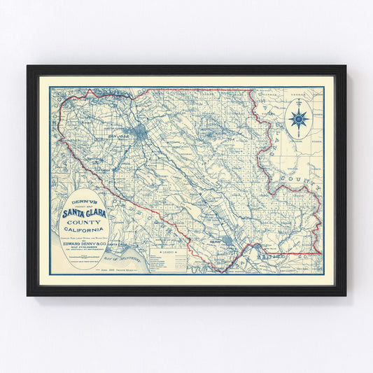 Vintage Map of Santa Clara County, California 1913