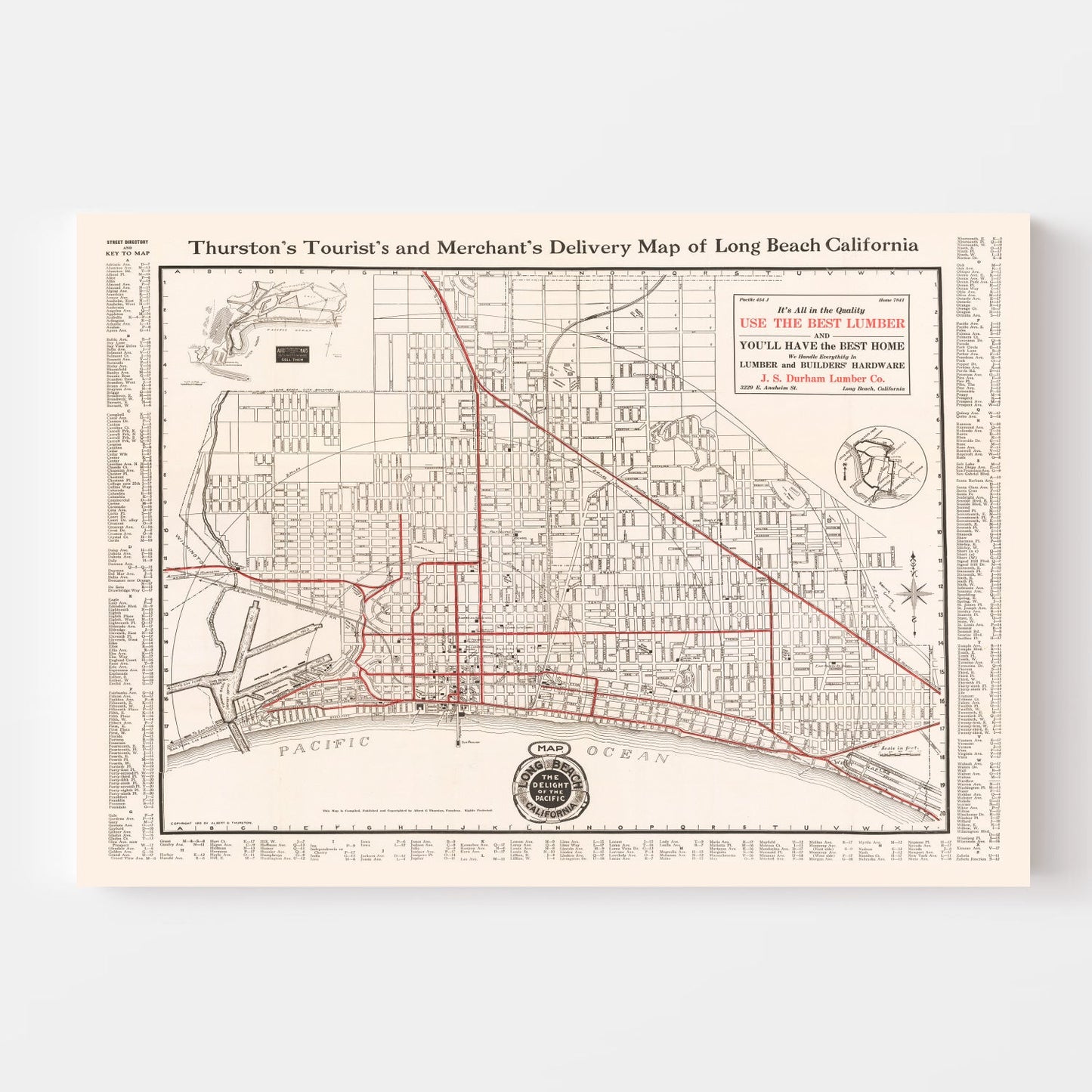 Vintage Map of Long Beach, California 1913