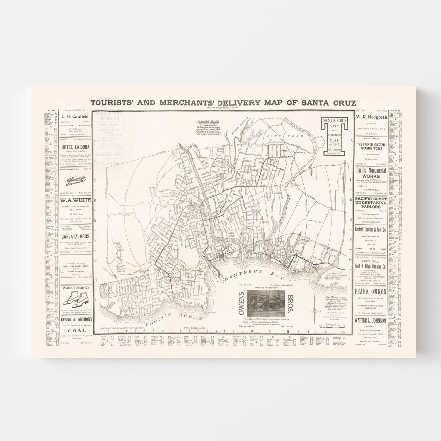 Vintage Map of Santa Cruz, California 1913