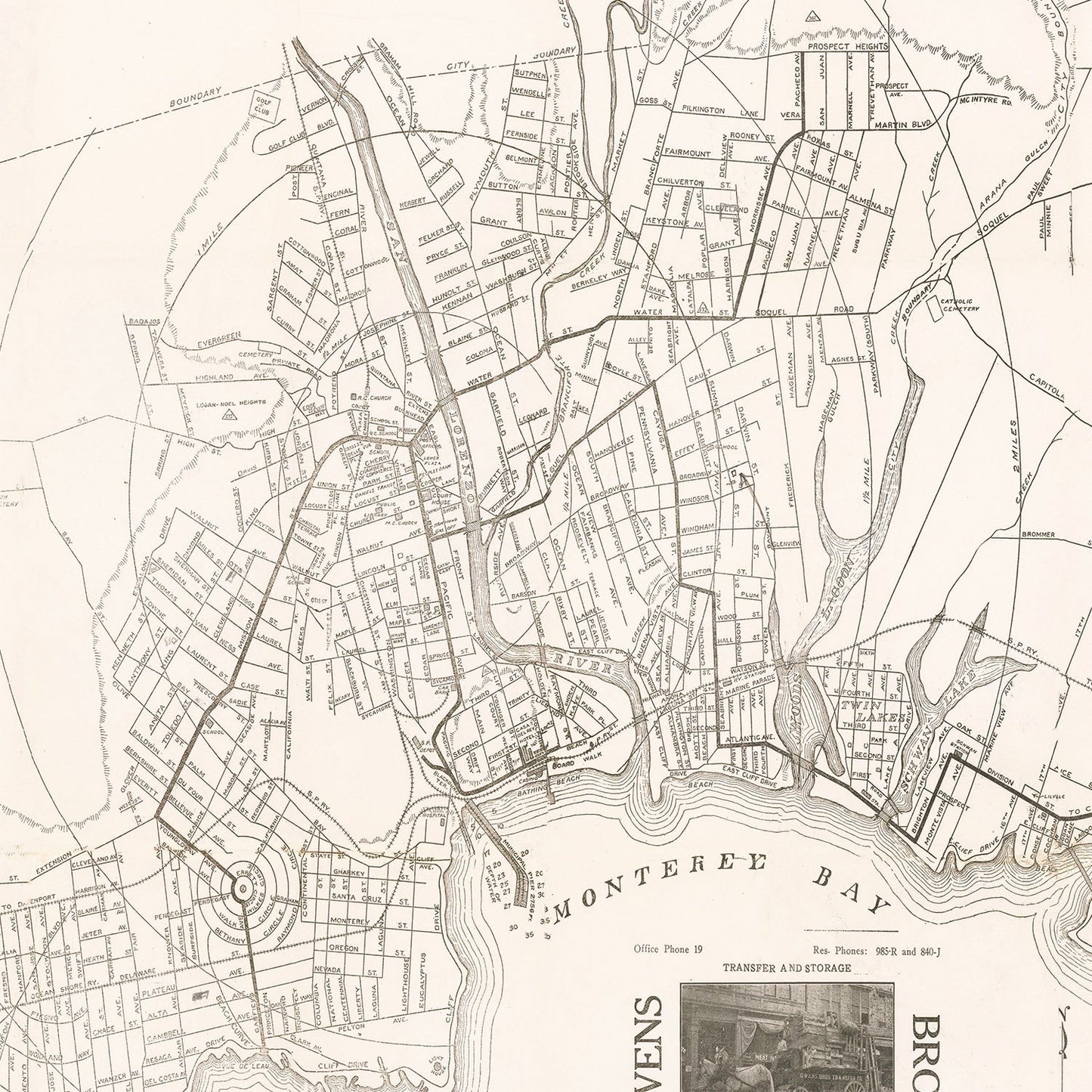 Vintage Map of Santa Cruz, California 1913