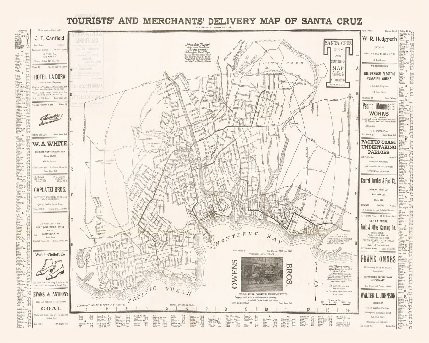 Vintage Map of Santa Cruz, California 1913