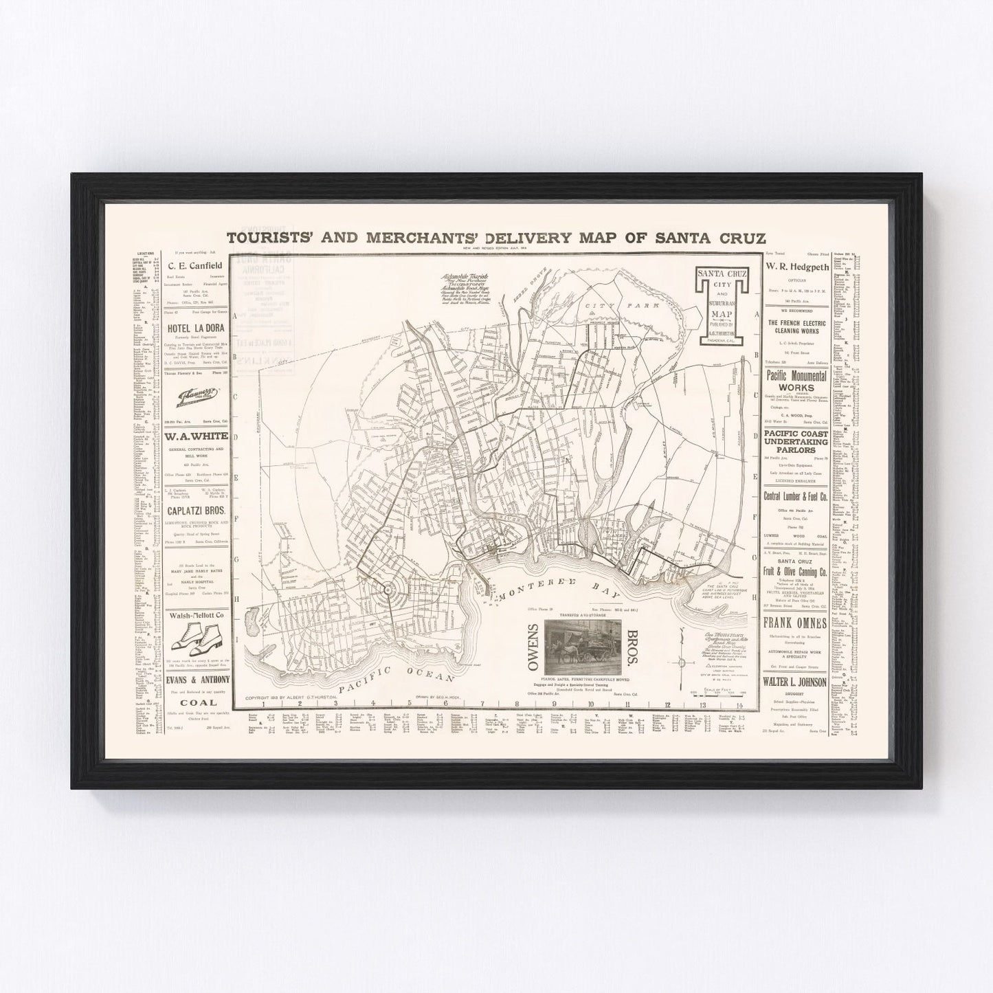 Vintage Map of Santa Cruz, California 1913